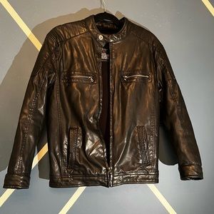 Rock & Republic Black Faux Leather Moto Jacket Size S Sherpa Lined